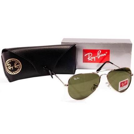 Очки солнцезащитные Aviator Ray-Ban (Золотистая оправа/серо-зеленые линзы), фото 2