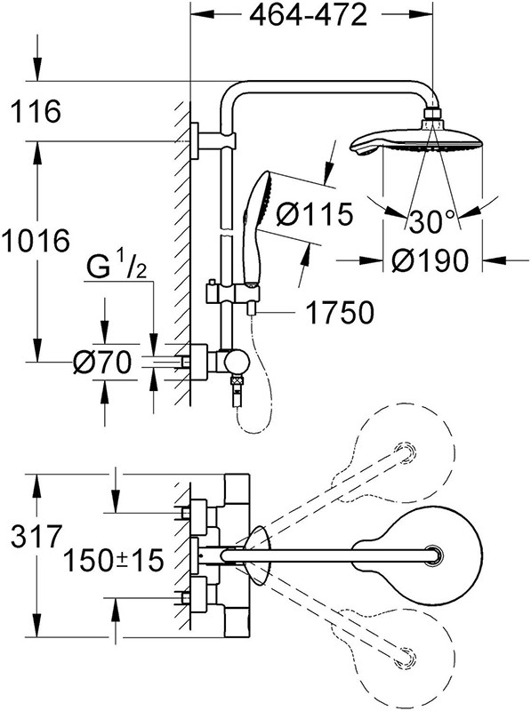 Душевая система с термостатом Power&Soul 27909000 Grohe - фото 3 - id-p87733593