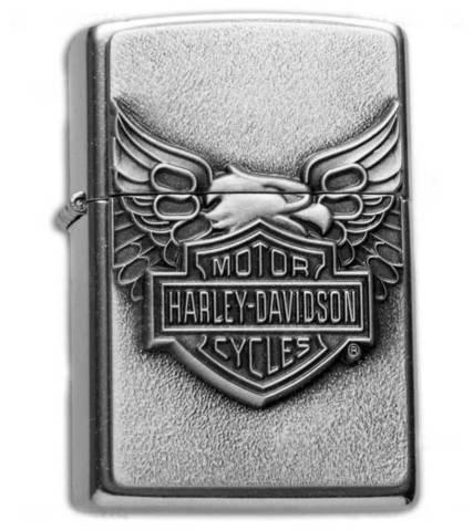 Зажигалка стальная газовая с крышкой с 3D декором VINTAGE STEEL LIGHTER (Серебряный / Harley Davidson) - фото 1 - id-p87048137