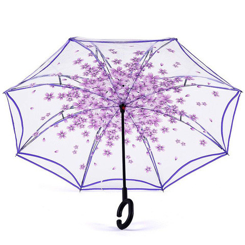 Чудо-зонт автоматический прозрачный «Перевертыш наоборот» (Фиолетовые цветы)