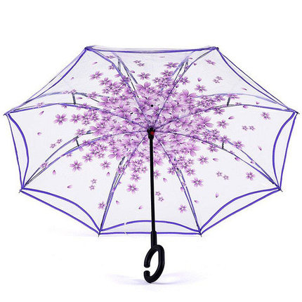 Чудо-зонт автоматический прозрачный «Перевертыш наоборот» (Фиолетовые цветы), фото 2