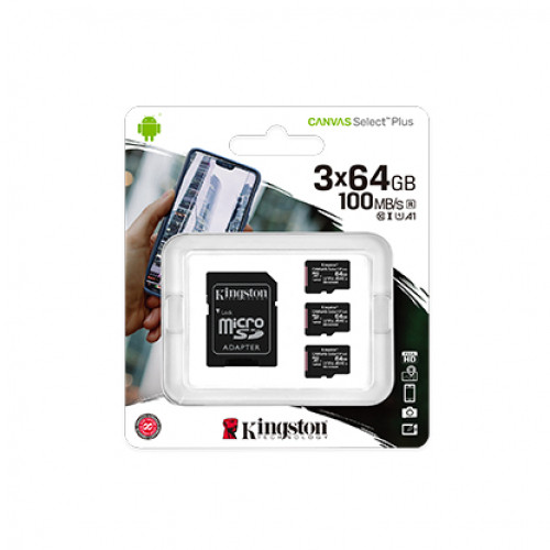 Карта памяти Kingston 64GB micro SDHC Canvas Select Plus 100R A1 C10 Three Pack + Single ADP, SDCS2/ - фото 2 - id-p87673415