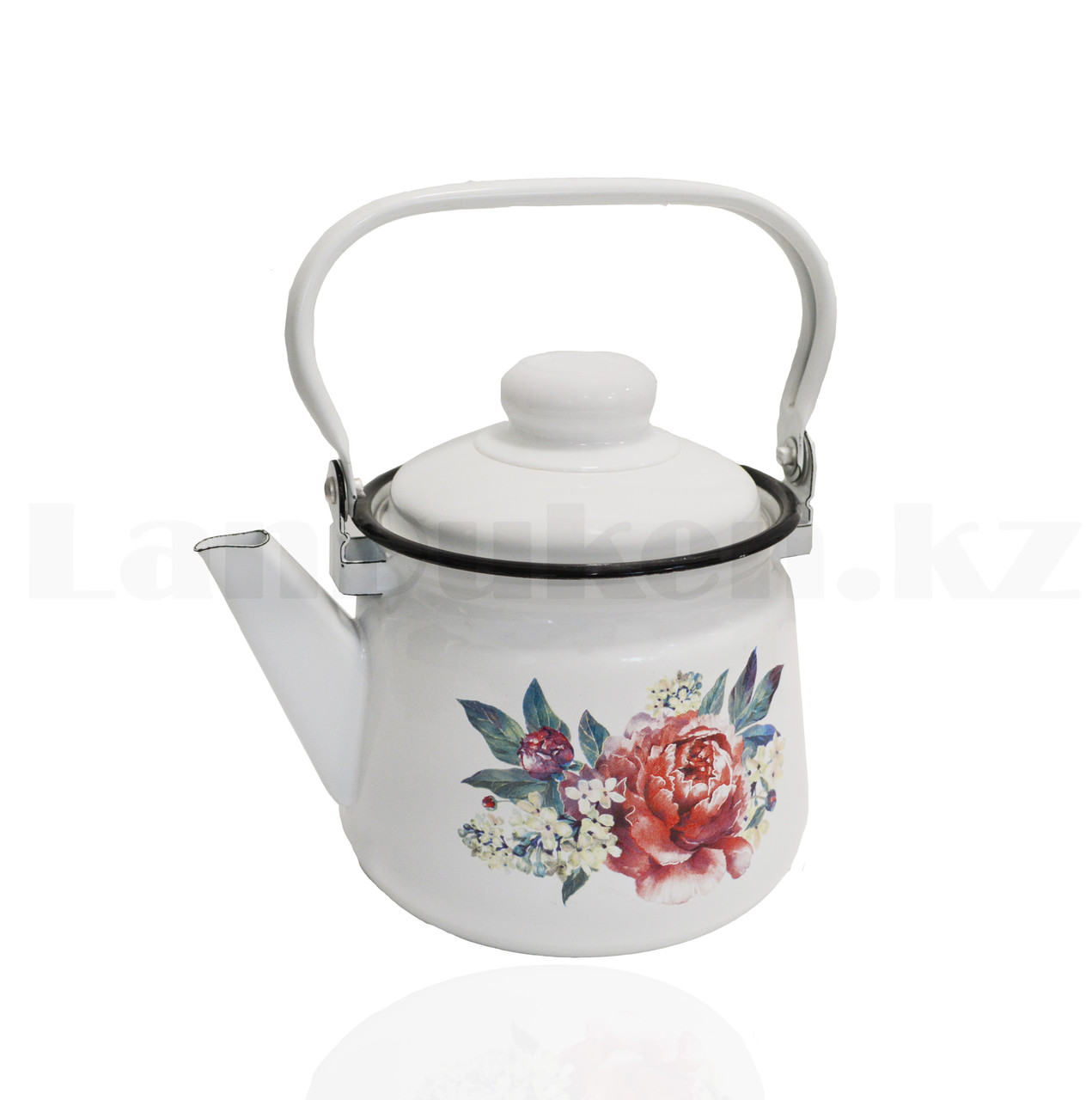 Чайник для кипячения воды эмалированный 1,5 литра с рисунком цветов, фото 1