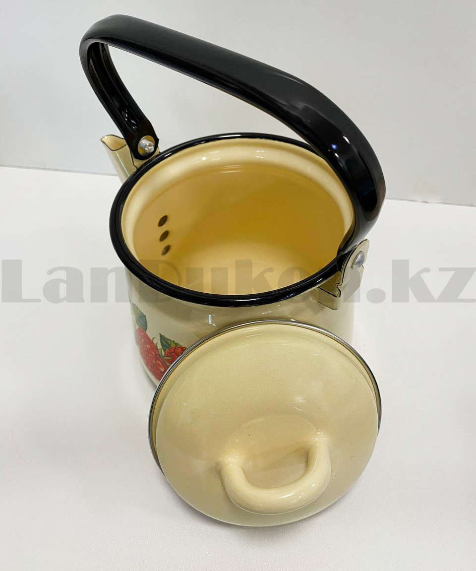 Чайник для кипячения воды эмалированный 1,5 литра с рисунком малины - фото 4 - id-p87783038