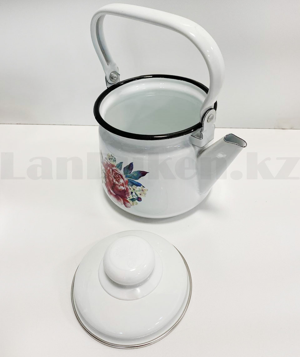 Чайник для кипячения воды эмалированный 1,5 литра с рисунком цветов - фото 4 - id-p87783048