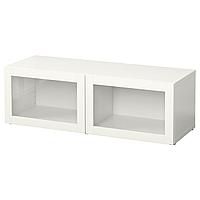 None Стеллаж со стеклянн дверьми, белый/Синдвик белый прозрачное стекло, 120x42x38 см