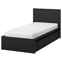 MALM МАЛЬМ Каркас кровати+2 кроватных ящика, черно-коричневый/Лурой, 90x200 см