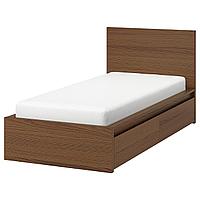 MALM МАЛЬМ Каркас кровати+2 кроватных ящика, коричневая морилка ясеневый шпон, 90x200 см