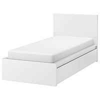 MALM МАЛЬМ Каркас кровати+2 кроватных ящика, белый/Лонсет, 90x200 см