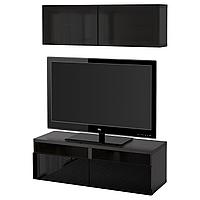 None Шкаф для ТВ, комбин/стеклян дверцы, черно-коричневый/Сельсвикен глянцевый/черный дымчатое стекло,