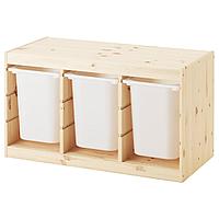 TROFAST ТРУФАСТ Комбинация д/хранения+контейнеры, светлая беленая сосна/белый, 94x44x52 см