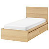 MALM МАЛЬМ Каркас кровати+2 кроватных ящика, дубовый шпон, беленый/Леирсунд, 90x200 см