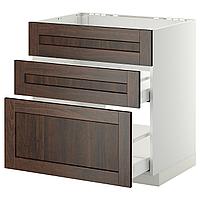 METOD МЕТОД / MAXIMERA МАКСИМЕРА Напольн шк п-мойку+3фрнт пнл/2ящ, белый/Эдсерум коричневый, 80x60 см