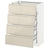 METOD МЕТОД / MAXIMERA МАКСИМЕРА Напольн шкаф 4 фронт панели/4 ящика, белый/Воксторп глянцевый светло-бежевый,