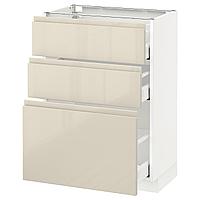 METOD МЕТОД / MAXIMERA МАКСИМЕРА Напольный шкаф с 3 ящиками, белый/Воксторп глянцевый светло-бежевый, 60x37 см