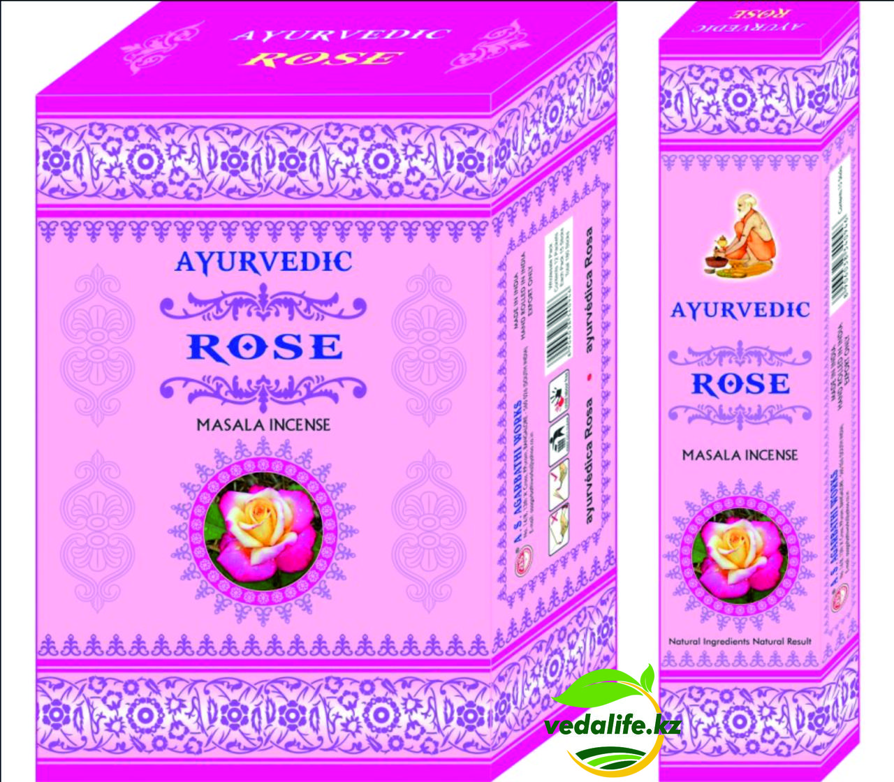 Натуральные Масала-Благовония "Роза" (Masala Incense Rose AYURVEDIC), 15 палочек . - фото 2 - id-p87727582