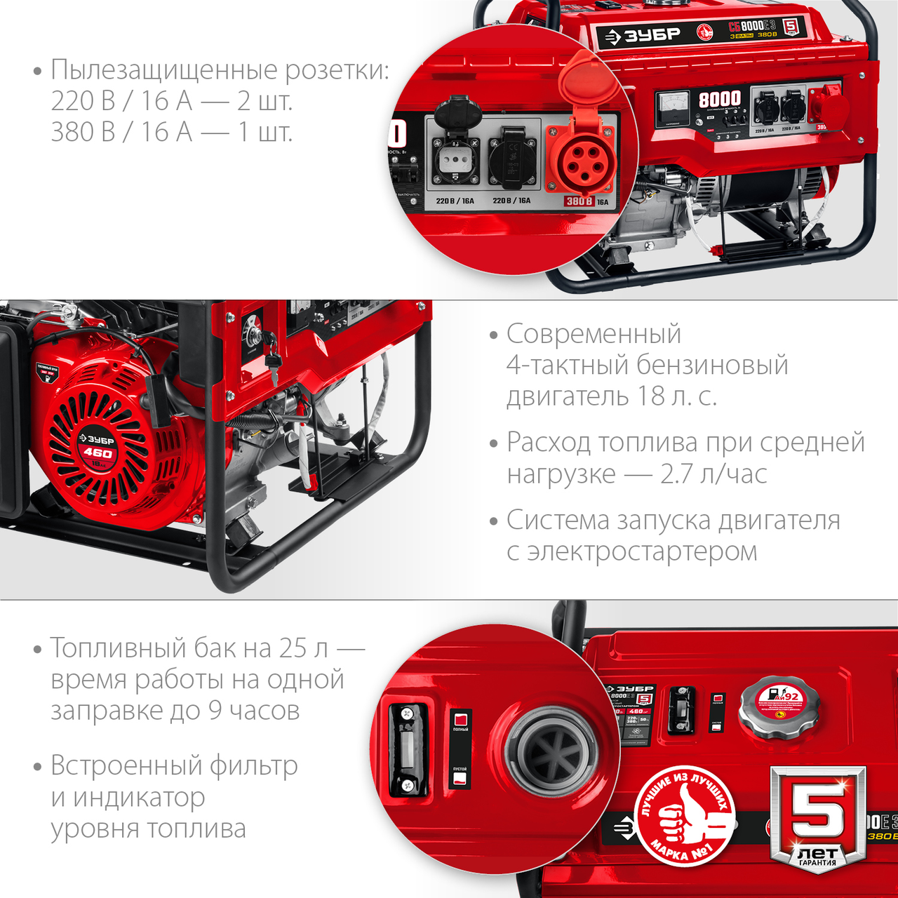 Бензиновый генератор ЗУБР, 8 кВт, с электростартером, серия "Мастер" (СБ-8000Е-3) - фото 8 - id-p87854043