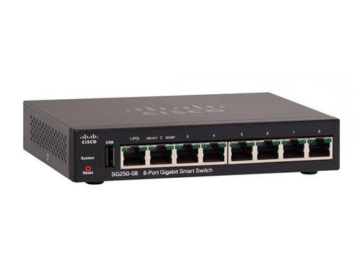 Smart коммутатор Cisco, 8 портов 1 Гб/с RJ-45 [SG250-08-K9-EU]