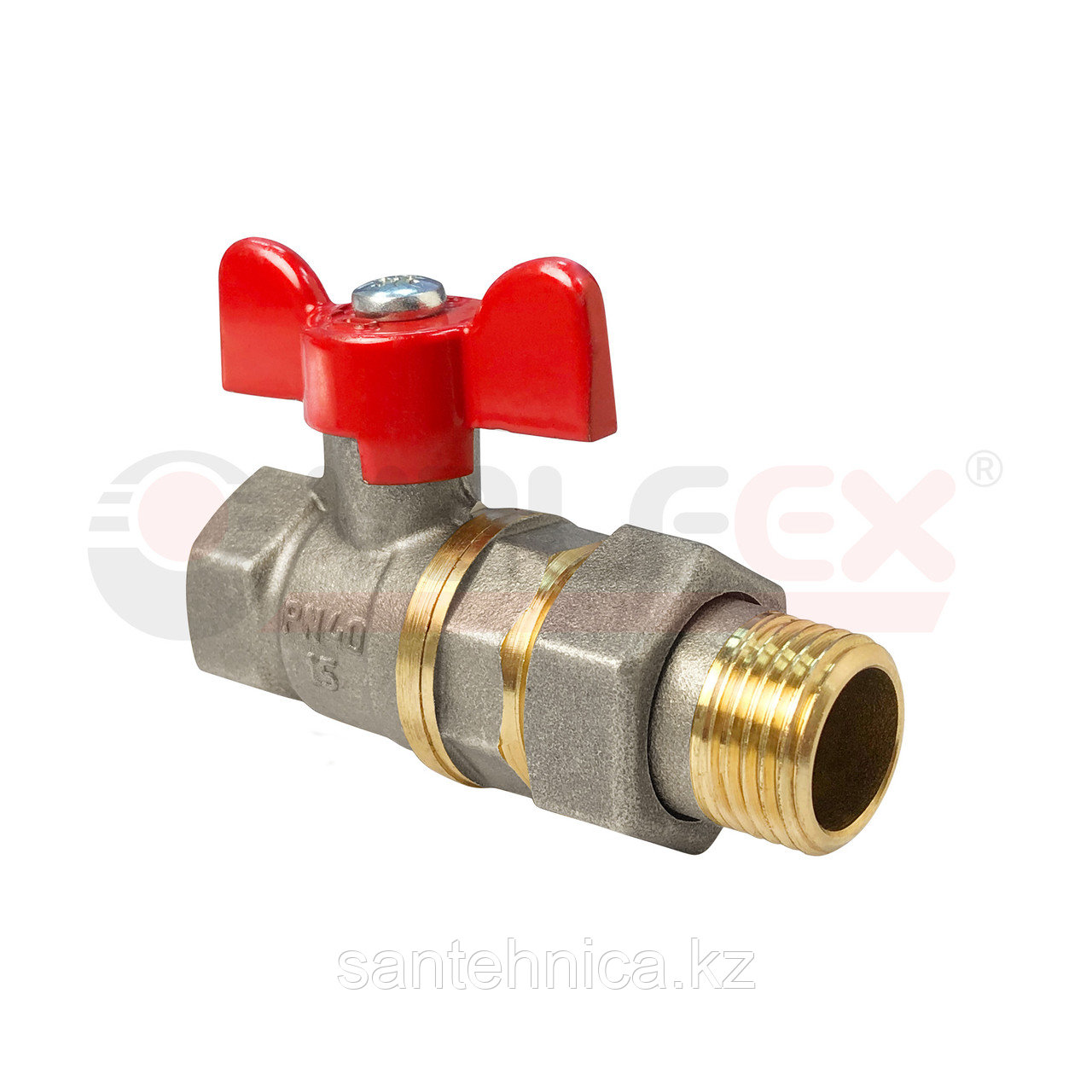 Кран шаровой с амер. прямой никель Ду 15 (1/2") Ру40 ВР/НР бабочка VALFEX (80/20)