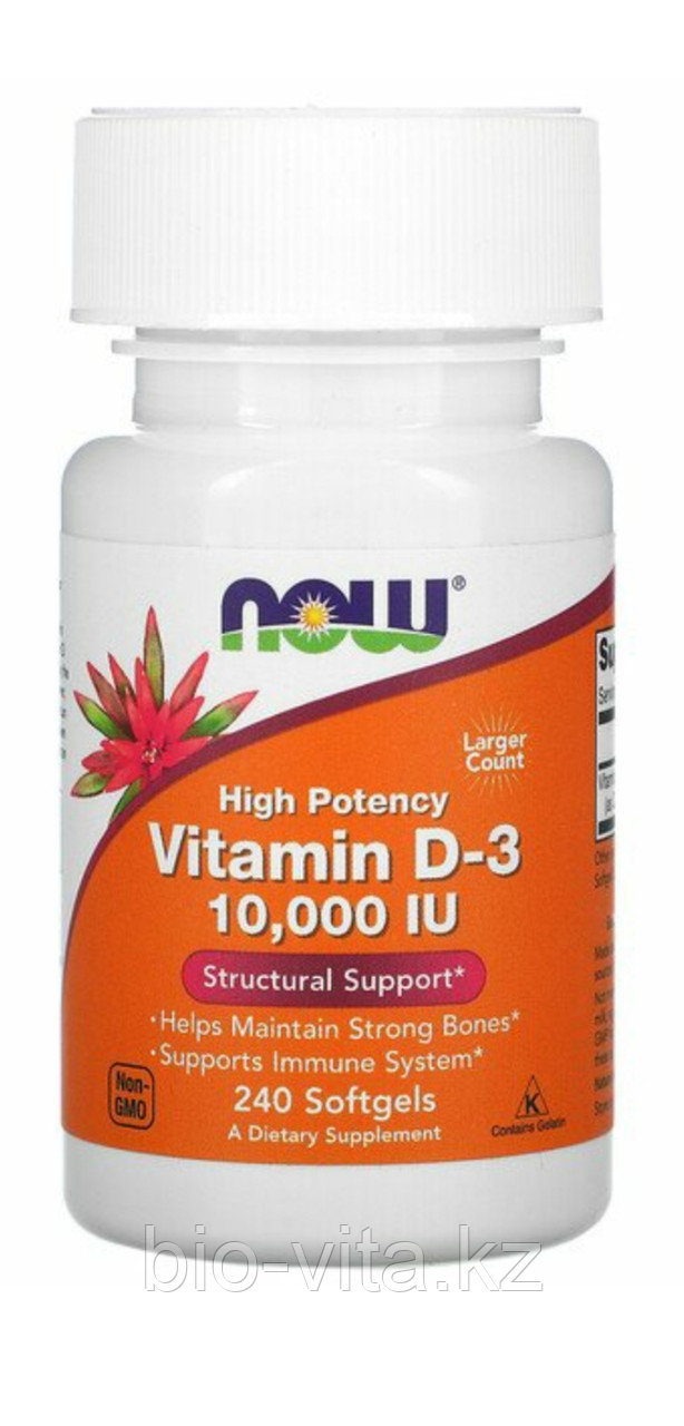 Витамин Д3 10 000 МЕ, Vitamin D3 240 капсул. Now foods