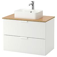 GODMORGON/TOLKEN ГОДМОРГОН/ТОЛКЕН / HÖRVIK ХОРВИК Шкаф со столешницей 45x32 раковина, белый/бамбук БРОГРУНД