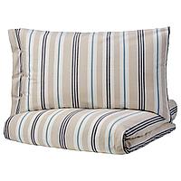SMALSTÄKRA СМАЛСТЭКРА Пододеяльник и 2 наволочки, бежевый/синий/в полоску, 200x200/50x70 см