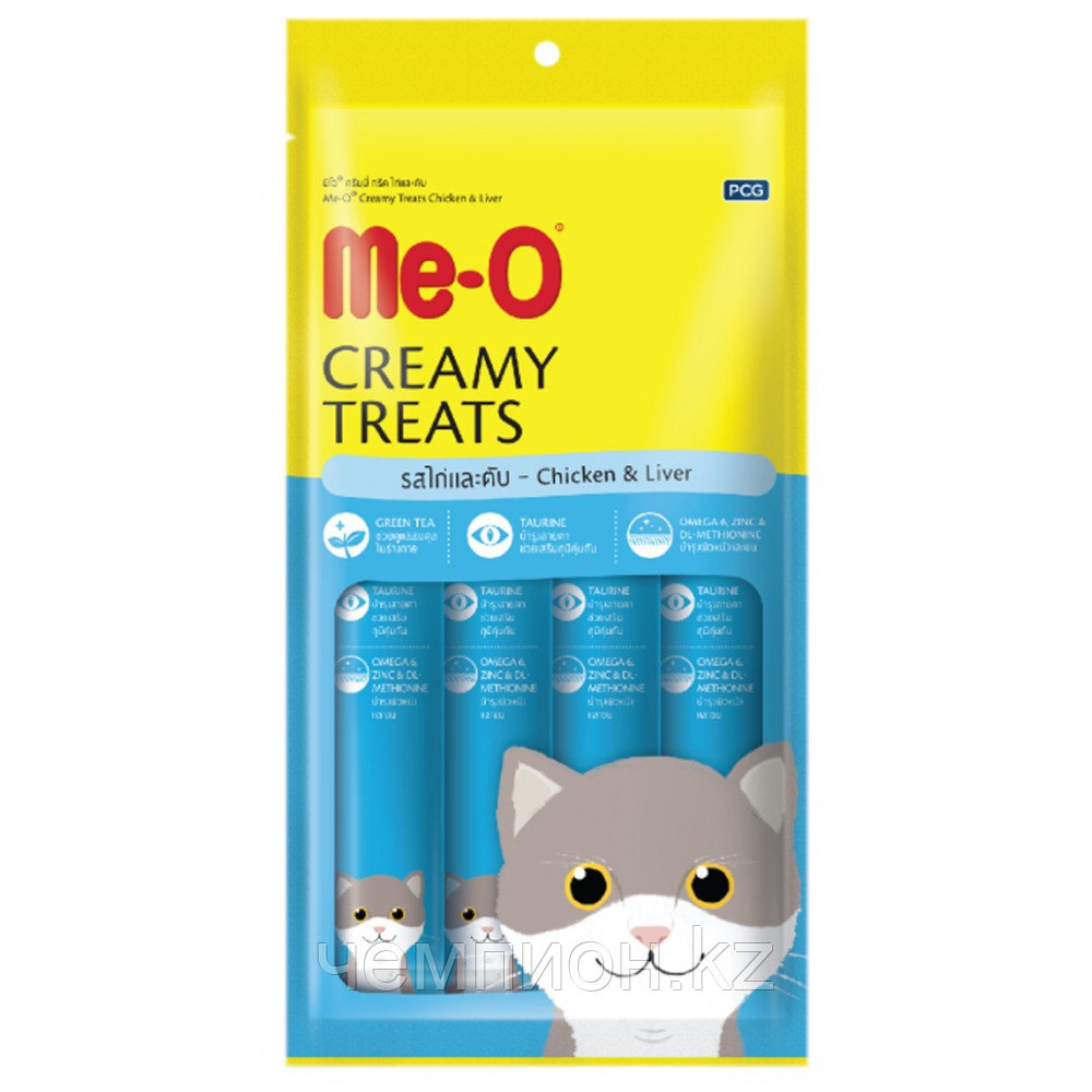 Me-O,  кремовые лакомства для кошек, с курицей и печенью,15 гр*4 шт.