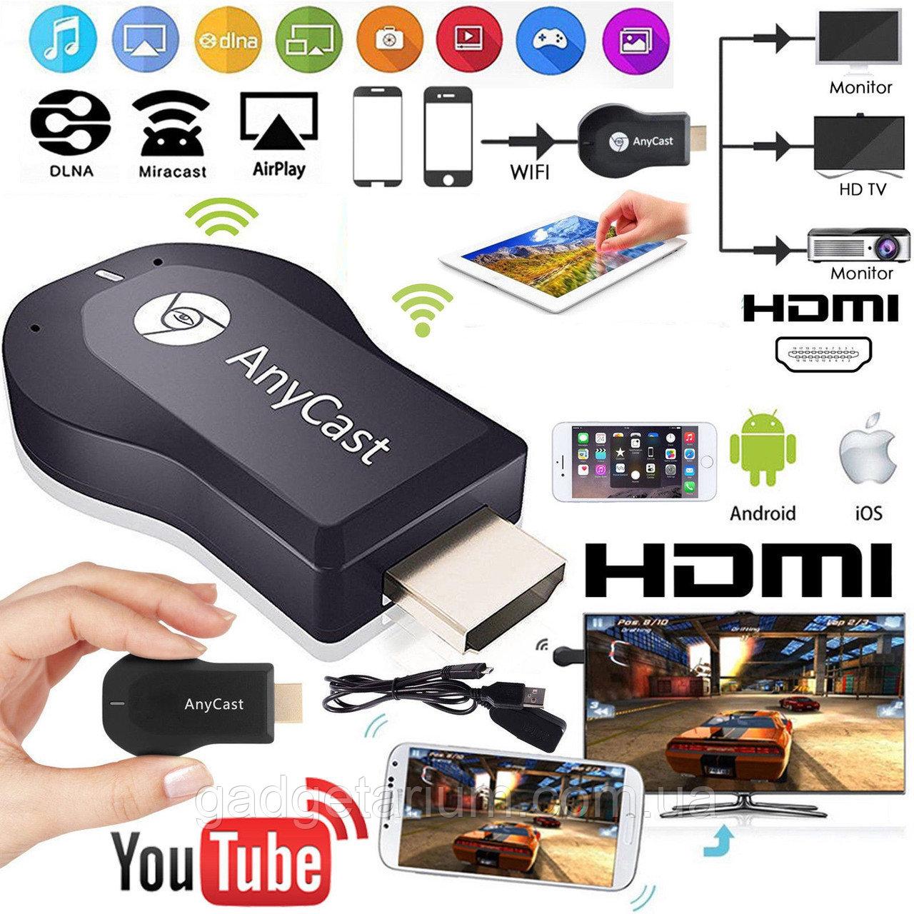 Медиаплеер ресивер WiFi HDMI AnyCAST M9 Plus Display Dongle (Черный)