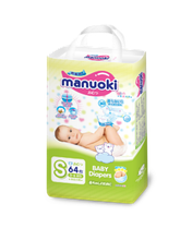Подгузники Manuoki S (3-6kg) 64 штук