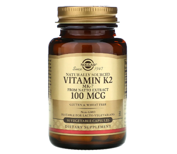 Solgar, натуральный витамин K2, 100 мкг, 50 растительных капсул