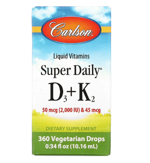 Carlson, Super Daily, витамины D3 + K2 в жидкой форме, 10,16 мл (0,34 жидк. унции)
