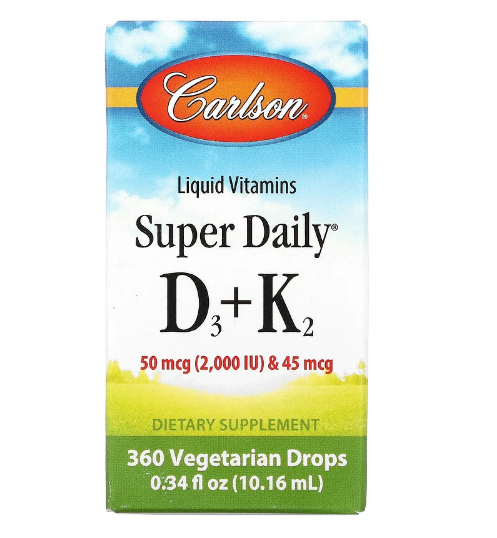 Carlson, Super Daily, витамины D3 + K2 в жидкой форме, 10,16 мл (0,34 жидк. унции)