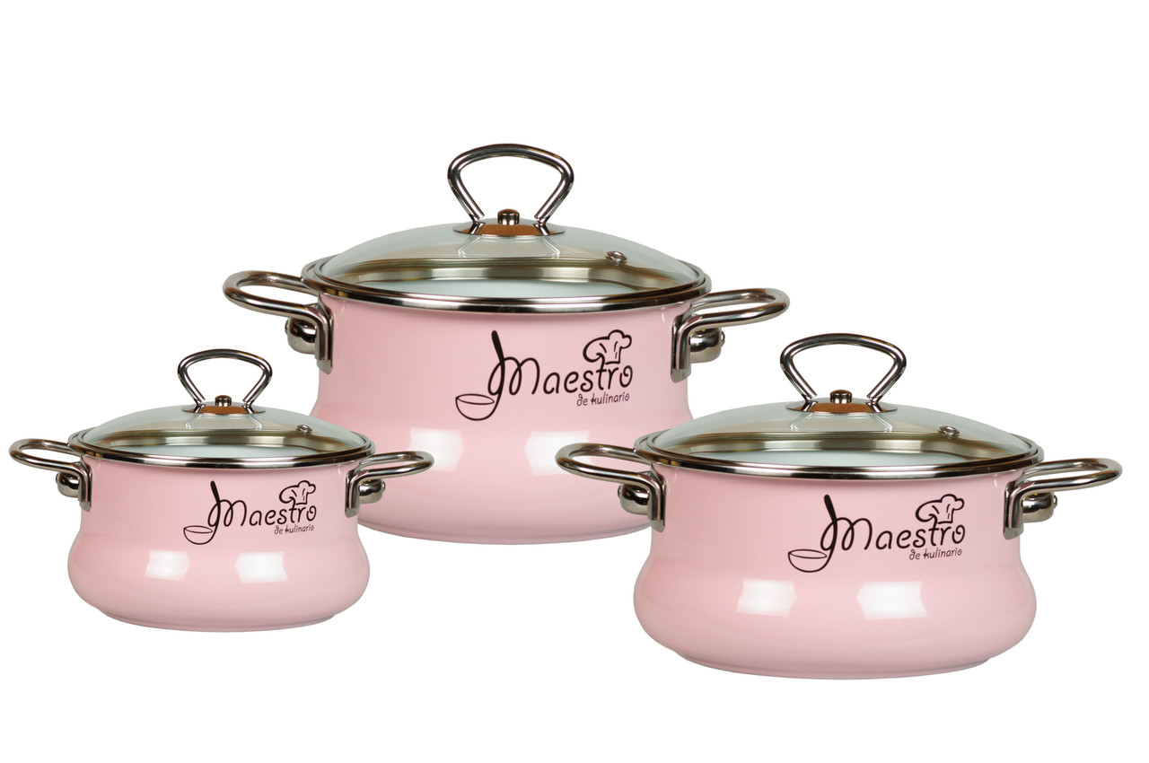 Набор посуды №13 из 3 пр. "Maestro", розов. (СтальЭмаль, Россия), фото 1