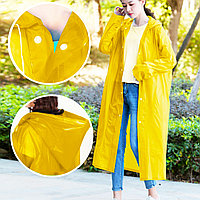 Универсальный плащ-дождевик с капюшоном на кнопках многоразовый утолщенный Peva Raincoat C1090 желтый