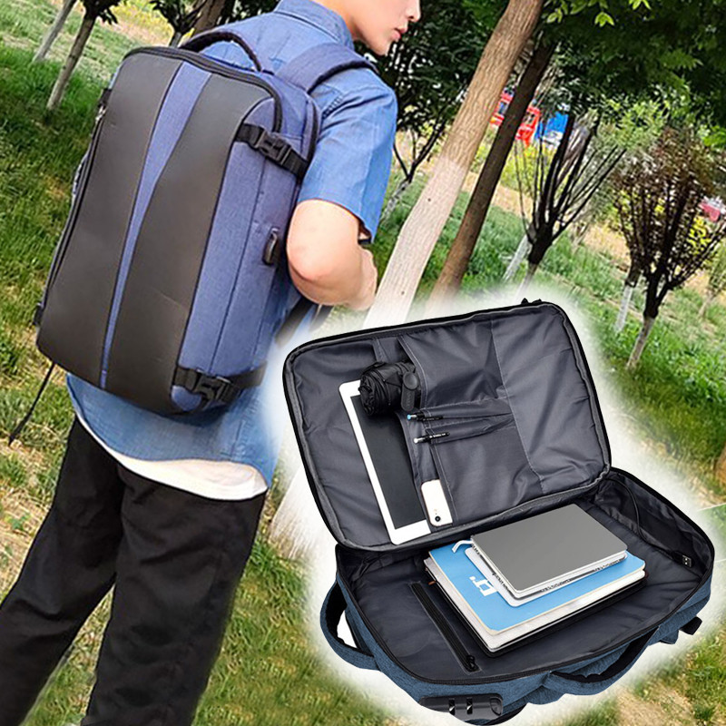 Городской рюкзак с USB выходом для ноутбука водонепроницаемый с кодовым замком синий