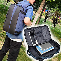 Городской рюкзак с USB выходом для ноутбука водонепроницаемый с кодовым замком синий