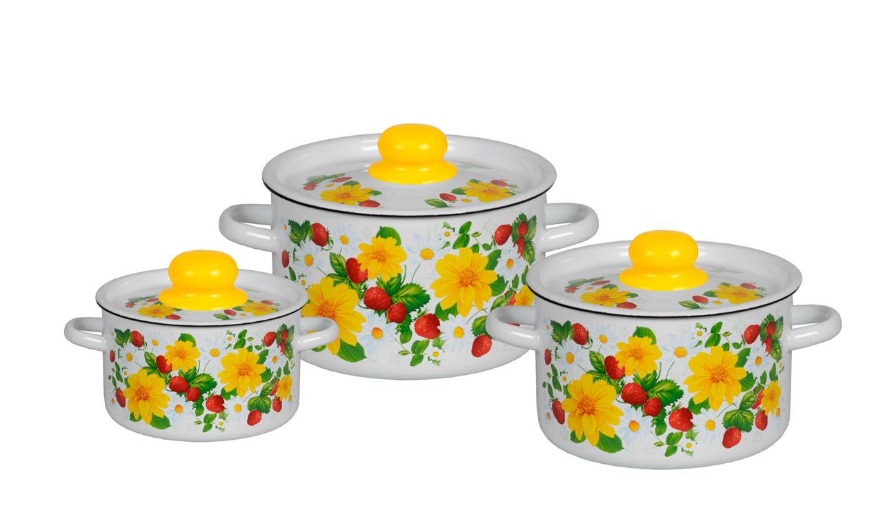 Набор кастрюль №144 из 3 пр. "Земляника", бел. (СтальЭмаль, Россия), фото 1