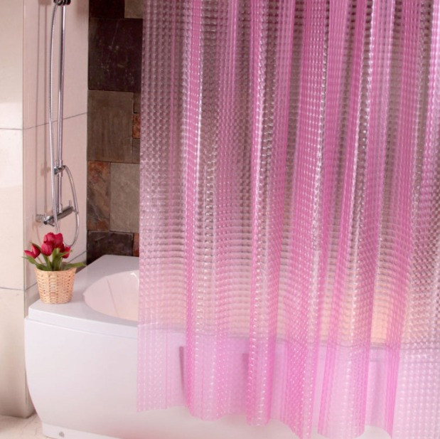 Водонепроницаемая шторка для ванной полупрозрачная 3D Shower curtain 180x180 см розовая