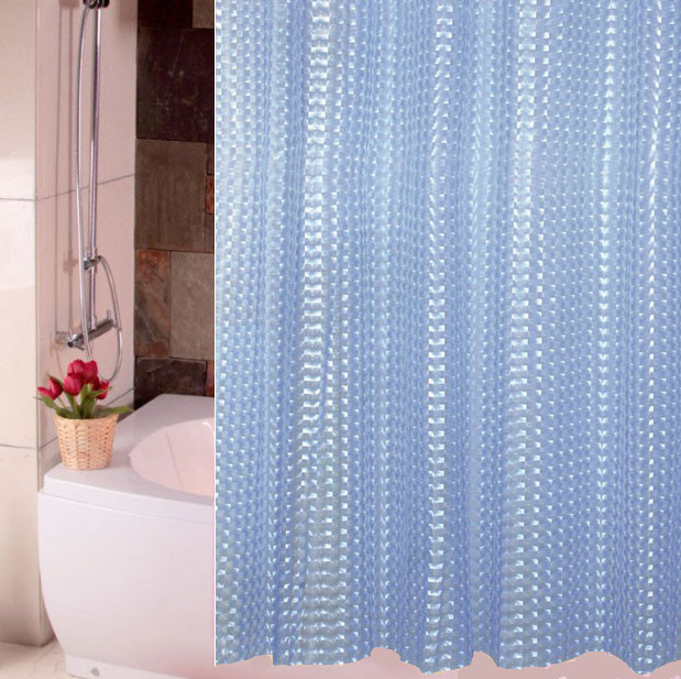Водонепроницаемая шторка для ванной полупрозрачная 3D Shower curtain 180x180 см голубая, фото 1