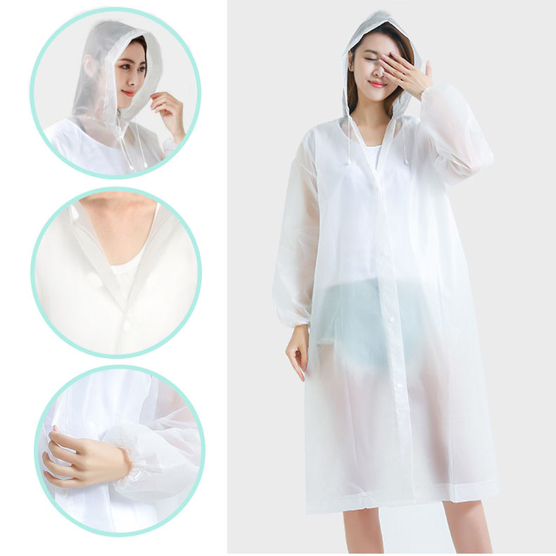 Универсальный плащ-дождевик с капюшоном на кнопках многоразовый утолщенный Peva Raincoat 00158 белый