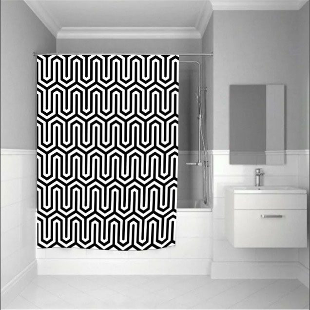 Водонепроницаемая шторка для ванной тканевая Jackline 180x200 см черно белый орнамент