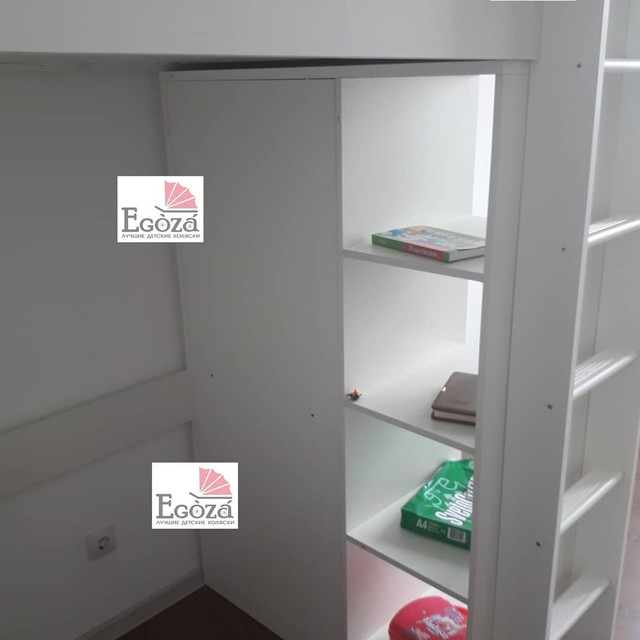 Кровать чердак Polini Simple со столом и шкафом белый/серый
