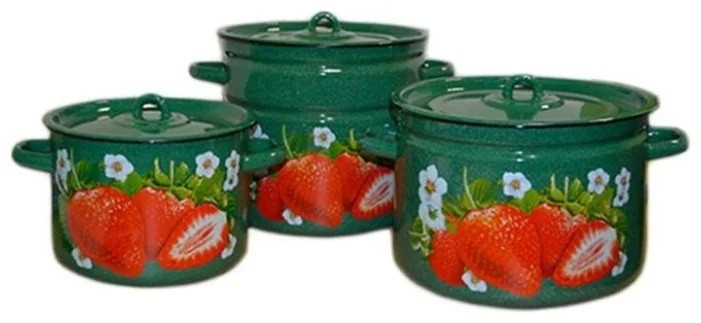 Набор эмалированных кастрюль "Клубника садовая", №115