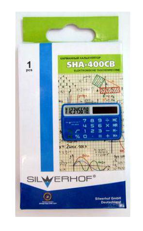 Калькулятор Silwerhof карманный Card Size SHA-400CB 8-разряд 2 питания,Slim ,зеркало,синий