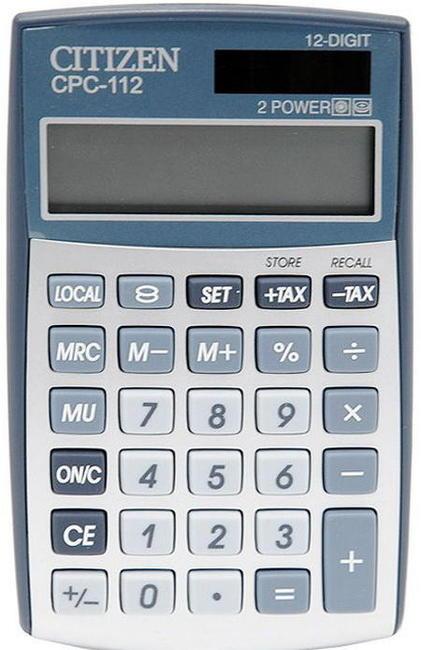 Калькулятор "Citizen" СРС-112  разрядный, налог, валюты, корпус метал., в обложке