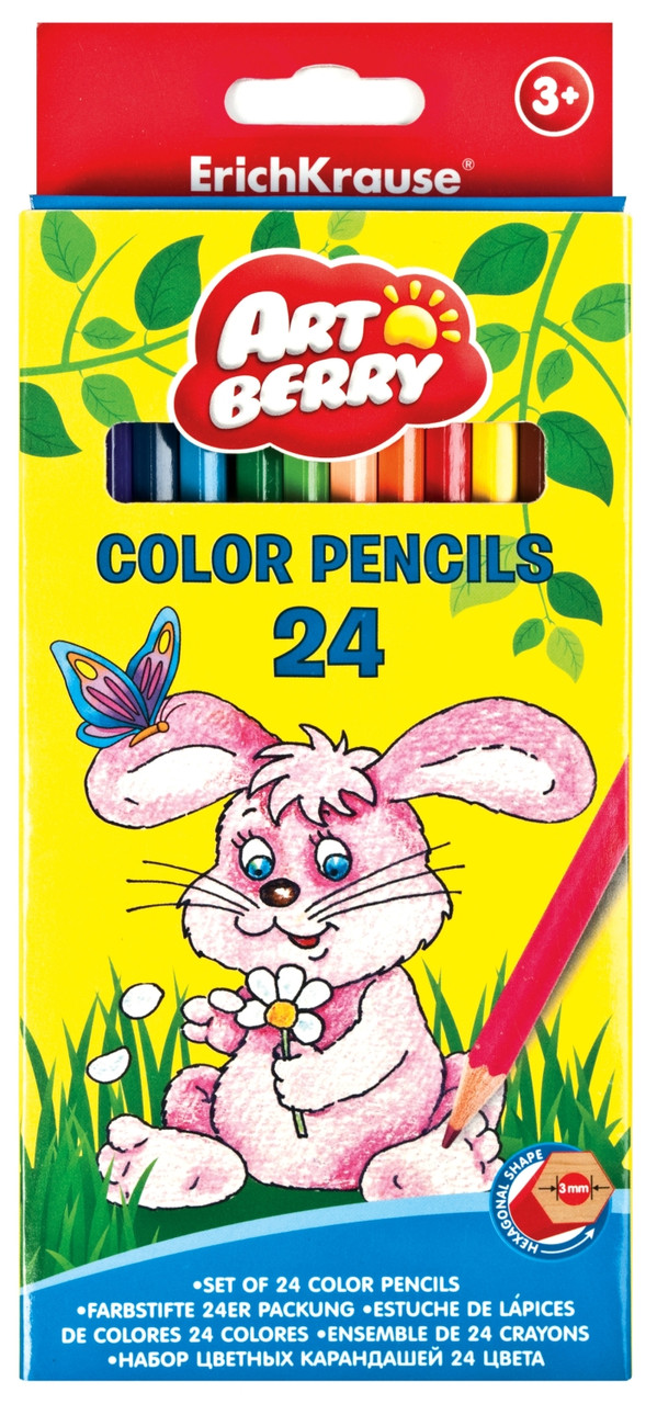Цветные карандаши шестигранные ArtBerry Premium 24 цвета, ассорти