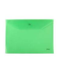 Папка-конверт пластиковая "Hatber", А4, 180мкм, на кнопке, зелёная