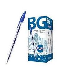 Ручка шариковая "BG B-301", 1,00мм, синяя, корпус прозрачный, 50 штук в картонной упаковке