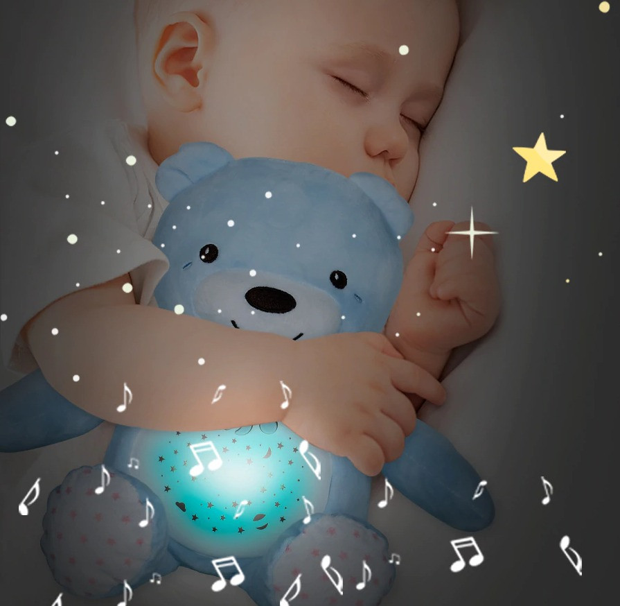 Детский ночник на батарейках со звуковыми и музыкальными эффектами 2 в 1 медвежонок Dream голубой - фото 4 - id-p88400998