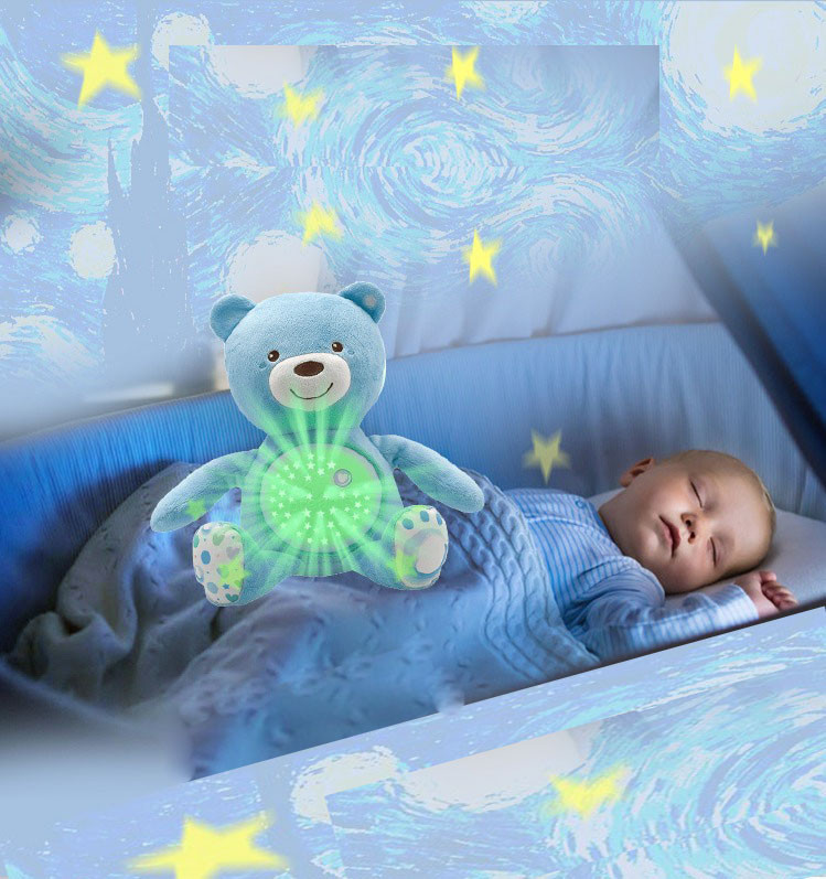 Детский ночник на батарейках со звуковыми и музыкальными эффектами 2 в 1 медвежонок Dream голубой - фото 1 - id-p88400998